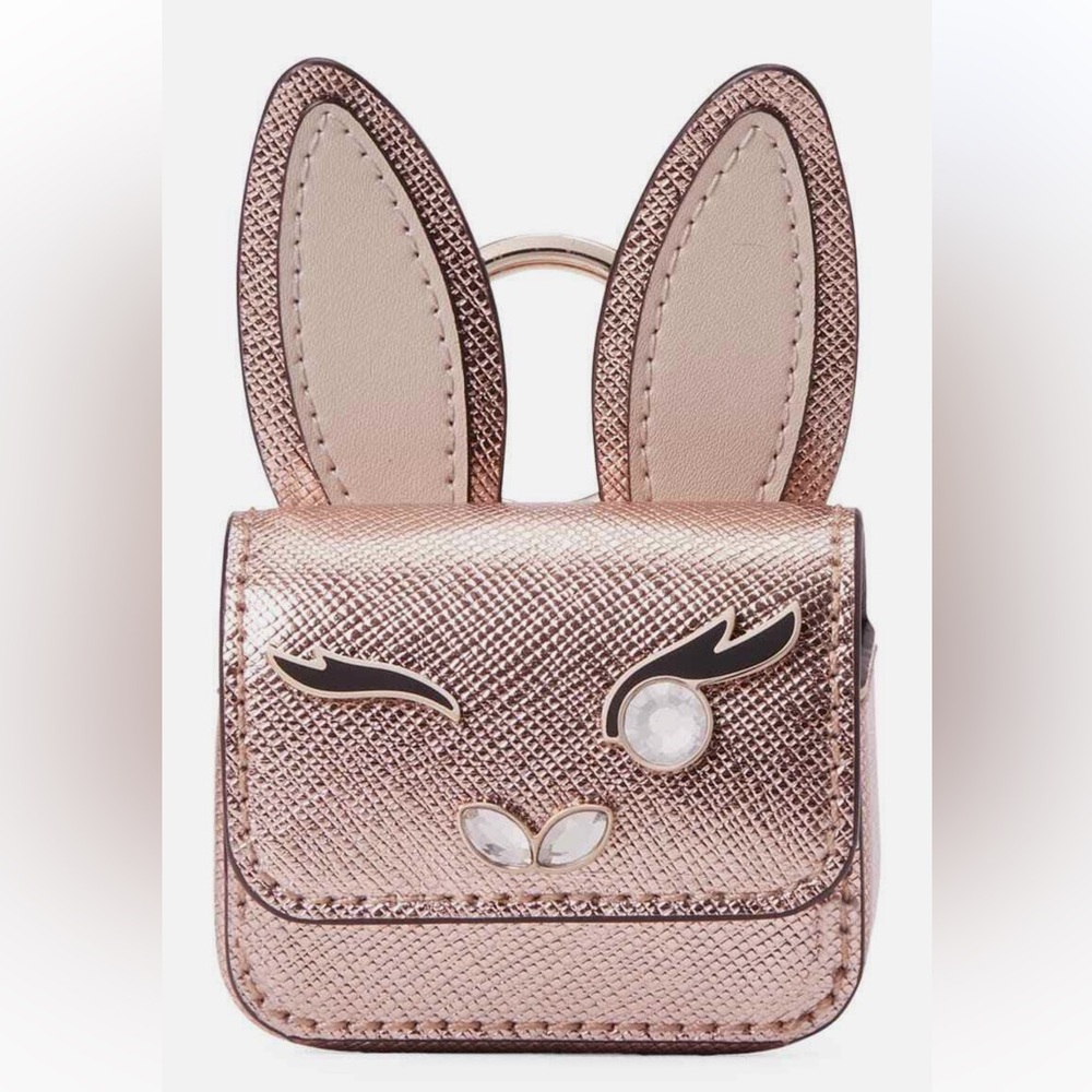 Kate Spade Bunbun Metallic Leather AirPods Case Key Fob Bag Charm